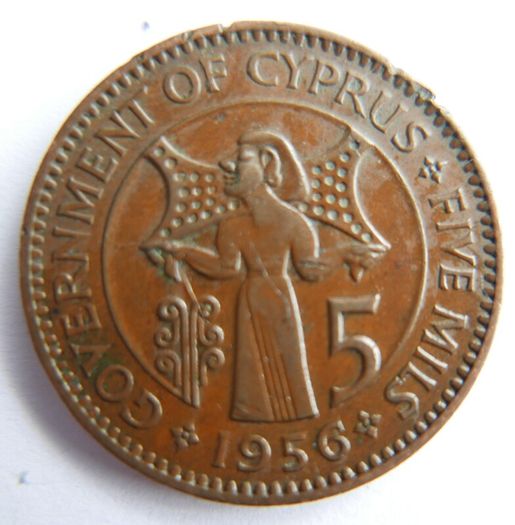 1956 Queen Elizabeth II Cyprus 5 Mils Coin