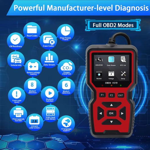 Car OBD2 Scanner Diagnostic Tool Code Reader, Car Voltage Tester Engine Fault Code Scanner Charging Tester Diagnostic Tool V519