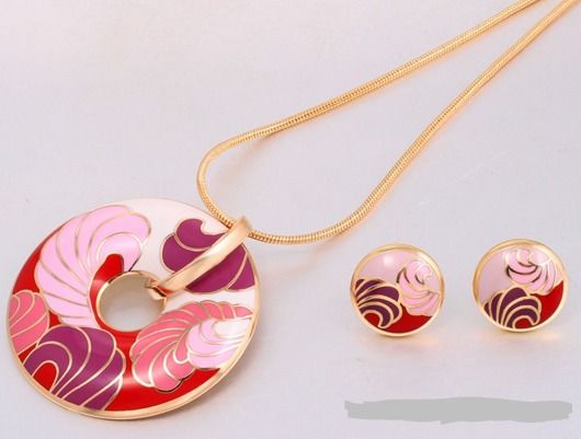 Enamel Pendant & Earrings Set