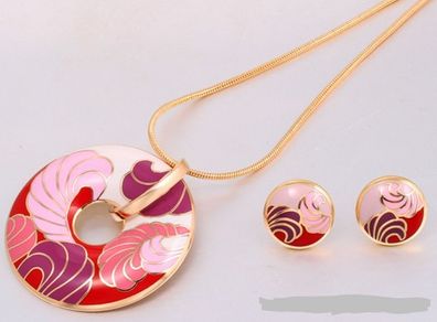 Enamel Pendant & Earrings Set
