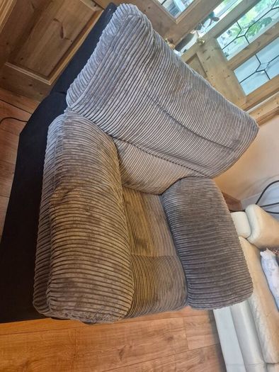 Premium cream leather Sofa-3 seater. 1 grey Chair