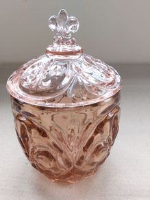 Pink glass Candy Dish, Biscuit Barrel