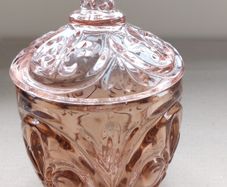 Pink glass Candy Dish, Biscuit Barrel
