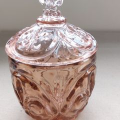 Pink glass Candy Dish, Biscuit Barrel