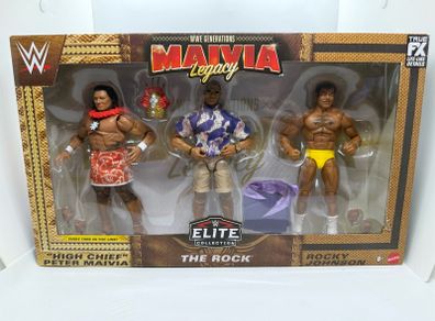 wwe elite  3-Pack MAIVIA Legacy Figure set The Rock, Rocky Johnson & "High Chief" Peter Maivia action figures
