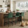 Bar Stool Upholstered Premium PU Leather Counter Height Barstool, Assembled Metal Leg Bar Chair with Back, Breakfast Kitchen Stool, Green Image 6