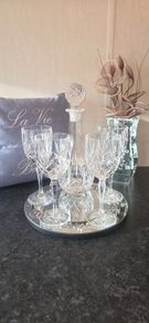 Vintage Cut Crystal Decanter & 4 Wine Glass Set Barware Elegant Luxury