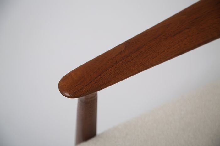 Vintage Danish Teak and White Boucle Armchair by Grete Jalk, 1960s.