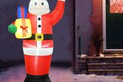 1.8M Inflatable Santa Outdoor Blow up Santa Holding a Gift with LED Built Inside Christmas Decorations for Xmas New Year Party Decor (FREE POSTAGE)