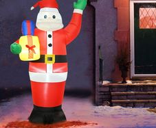 1.8M Inflatable Santa Outdoor Blow up Santa Holding a Gift with LED Built Inside Christmas Decorations for Xmas New Year Party Decor (FREE POSTAGE)