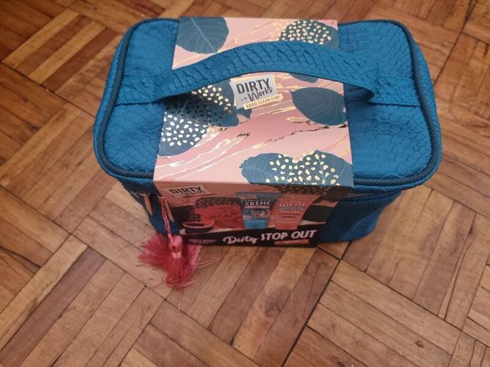 Dirty Works toiletry bag with body butter and wash