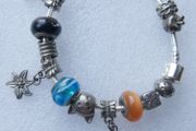 Vintage 925 Silver Charm Bracelet with Murano Glass Beads , Colorful Handmade Silver Bead Bracelet