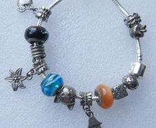 Vintage 925 Silver Charm Bracelet with Murano Glass Beads , Colorful Handmade Silver Bead Bracelet