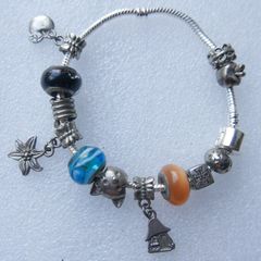 Vintage 925 Silver Charm Bracelet with Murano Glass Beads , Colorful Handmade Silver Bead Bracelet