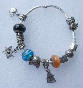 Vintage 925 Silver Charm Bracelet with Murano Glass Beads , Colorful Handmade Silver Bead Bracelet