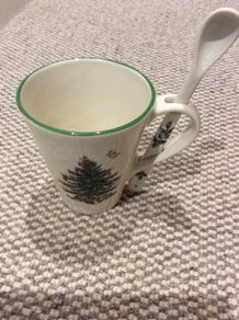 Spode Christmas Tree Mug and Spoon Set - as new condition