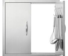 BBQ Access Door, 610x610 mm Double Outdoor Kitchen Door, Stainless Steel Flush Mount Door, Double Wall Vertical Door with Handles and Hooks, for BBQ Island, Grilling Station, Outside Cabinet