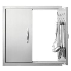 BBQ Access Door, 610x610 mm Double Outdoor Kitchen Door, Stainless Steel Flush Mount Door, Double Wall Vertical Door with Handles and Hooks, for BBQ Island, Grilling Station, Outside Cabinet