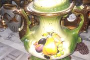 Beautiful Large Old Staffordshire Ironstone Ceramic Teapot with Green and Gold finish, Decorated with a Fruit Scene, Postage Available
