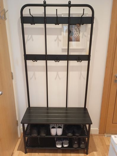 Coat rack and bench with shoe storage