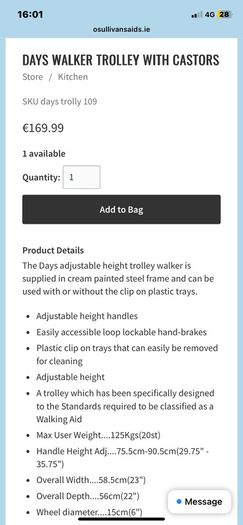 Days Rollator Walker Trolley  (Kitchen Trolley with castors)