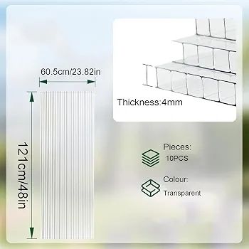 14 Pcs Polycarbonate Greenhouse Panels, 4mm | 10.25m | Double Wall Panels |121x60.5cm | Twin-Wall Panels, Polycarbonate Sheet for All Weather Outdoor Garden and Greenhouse Covering