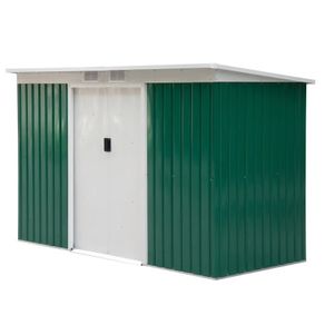NEWS SALE 9ft x 4ft Corrugated Garden Metal Storage Shed Outdoor Equipment Tool Box with Foundation Ventilation & Doors FREE SHIPPING