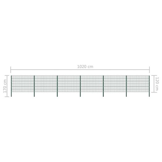 Fence Panel with Posts Iron 10.2x1.2 m Green