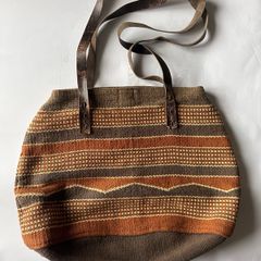 Vintage Woven Tote with Long Leather Straps