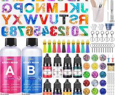Epoxy Resin Kits for Beginners, 192 Pcs Letter Number Resin Moulds Silicone Keyring Making Kit, with 400ml Clear Resin, Resin Accessories/Pigment/Glitter Sequin/Gold Leaf/Keychain Tassels (FREE POSTAGE)