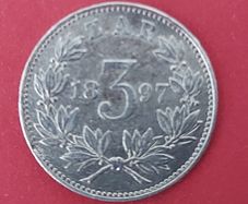 South Africa 1897 Three Pence  Kruger Silver Coin