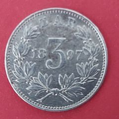 South Africa 1897 Three Pence  Kruger Silver Coin