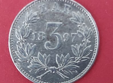 South Africa 1897 Three Pence  Kruger Silver Coin