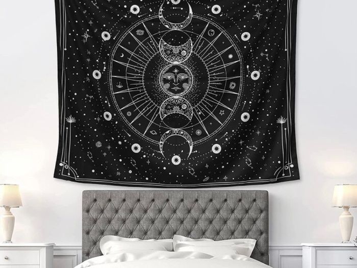 Tapestry for Bedroom Aesthetic, Sun Moon Star Large Astrology Wall Hanging, Black White Psychedelic Room Decorations (130x150cm)