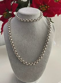 Antique Silver Plated Rolo Chain & Bracelet