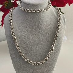 Antique Silver Plated Rolo Chain & Bracelet