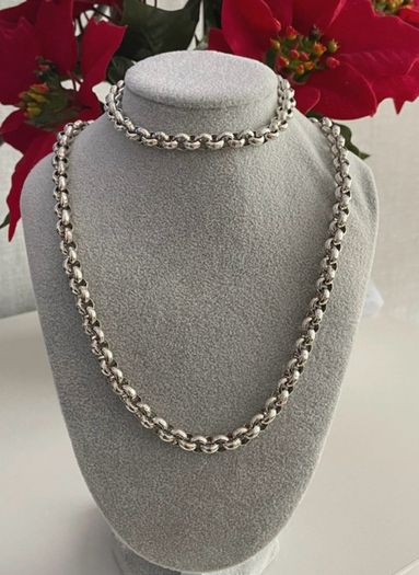 Antique Silver Plated Rolo Chain & Bracelet