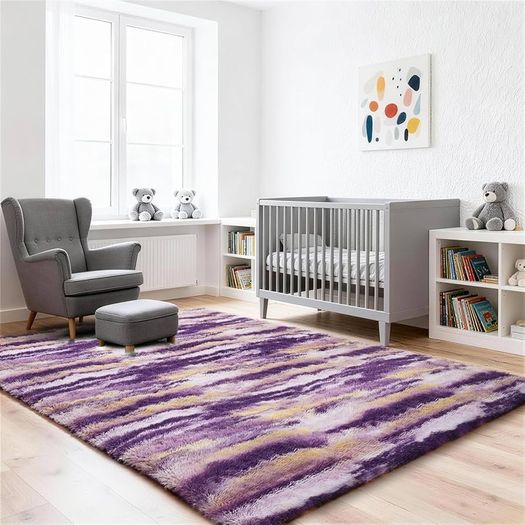 Rugs Living Room 180x270cm Large Rug for Living Room, Machine Washable Non-Slip Carpet, Soft Fluffy Pile Area Rug for Bedroom Kids Room Nursery Home, Tie-Dyed Purple
