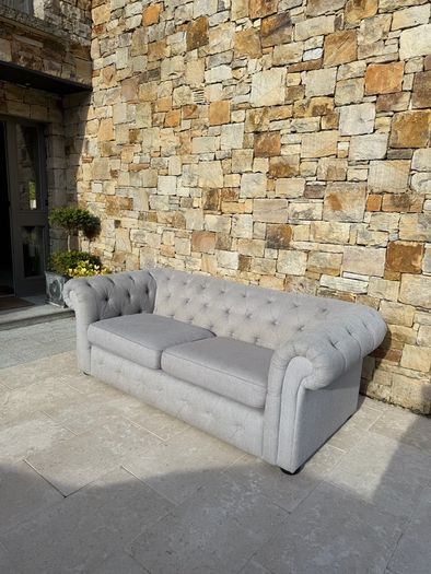 Beautiful grey chesterfield sofa & storage pouffe