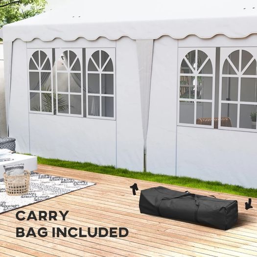 3 x 6m Pop Up Gazebo with Sides, UPF50+ Height Adjustable Marquee Party Tent, Wedding Canopy, Instant Event Shelter with Carry Bag and Sand Bags for Garden, White