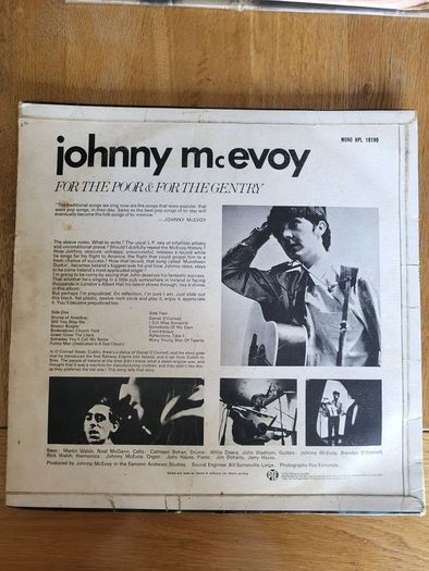 Johnny McEvoy For The Poor And For The Gentry Vinyl LP PYE Irish Folk
