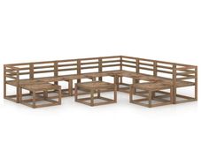 11 Piece Garden Lounge Set Brown Impregnated Pinewood