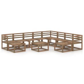 11 Piece Garden Lounge Set Brown Impregnated Pinewood