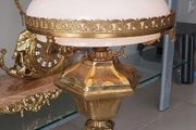 Tall heavy brass lamp with glass shade
