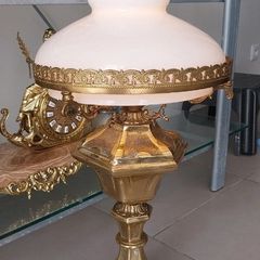 Tall heavy brass lamp with glass shade