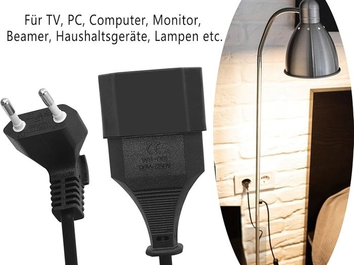 Extension Cable 90 Degree Euro Plug Short, Extension Cable Type C Plug Euro Plug on Type C Euro, 2.5A 250V for TV, Computer, Monitor, Projector, Household Appliances 3M
