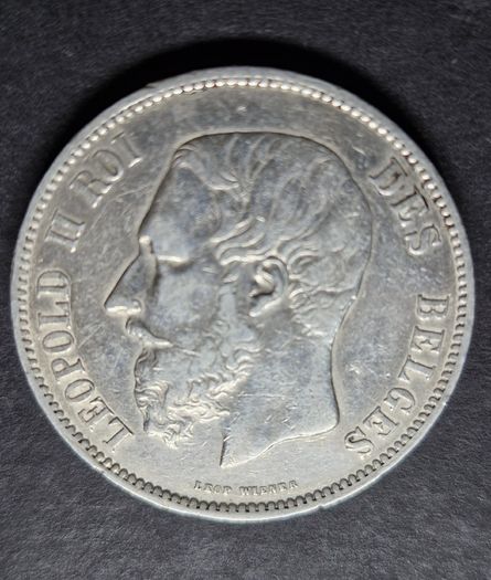 1868 Belgium 5 Francs - Leopold I Silver coin