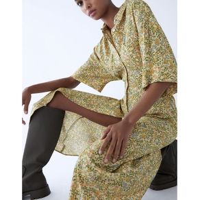 ZARA  floral  Print Midi Shirt summer Dress, S