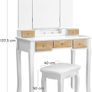 Dressing Table with Folding Mirror and 5 Drawers, Cosmetic Table with Removable Makeup Organiser, Dressing Table with Solid Wood Legs, with Stool, White Natural Image 4
