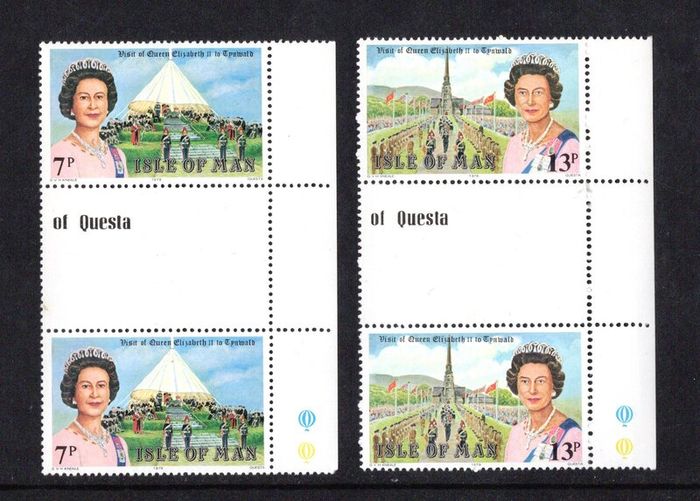 1979 Isle of Man Visit of Her Majesty Queen Elizabeth Elizabeth II to Tynwald Hill Commemorative Stamps Gutter-T Pairs Mint Never Hinged (MNH)